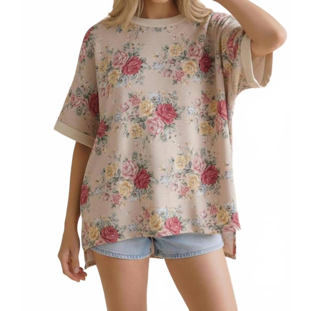 NEW HAPTICS vintage floral oversized loose fit top - plus in oatmeal - Picture 5 of 6